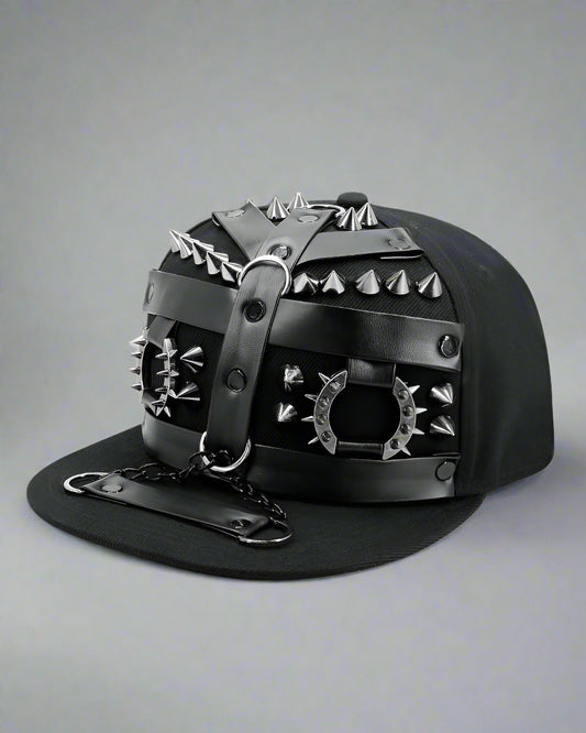 Edgy Rivet Strap Cap - comfortable cap - Stylish Black Rivet Strap Cap for Comfort and Durability - Main view