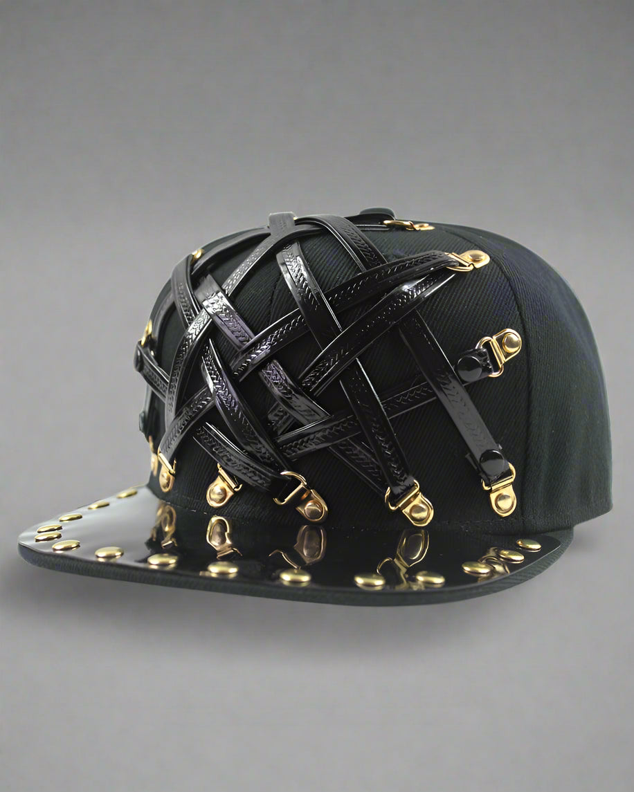 Edgy Rivet Strap Cap -  cotton polyester blend hat - Stylish Black Rivet Strap Cap for Comfort and Durability - View 4