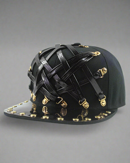 Edgy Rivet Strap Cap -  cotton polyester blend hat - Stylish Black Rivet Strap Cap for Comfort and Durability - View 4