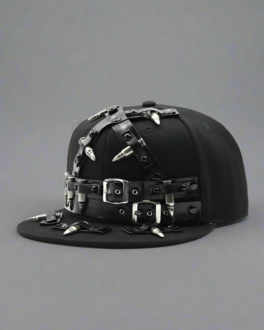 Edgy Rivet Strap Cap -  durable cap - Stylish Black Rivet Strap Cap for Comfort and Durability - View 5