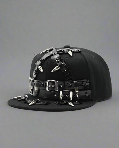 Edgy Rivet Strap Cap -  durable cap - Stylish Black Rivet Strap Cap for Comfort and Durability - View 5