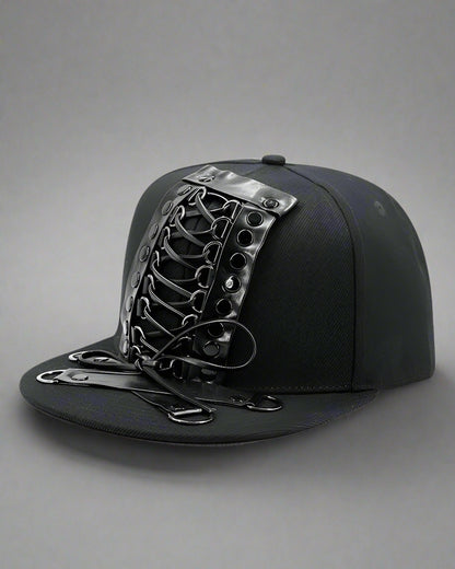 Edgy Rivet Strap Cap -  fashionable headwear - Stylish Black Rivet Strap Cap for Comfort and Durability - View 6