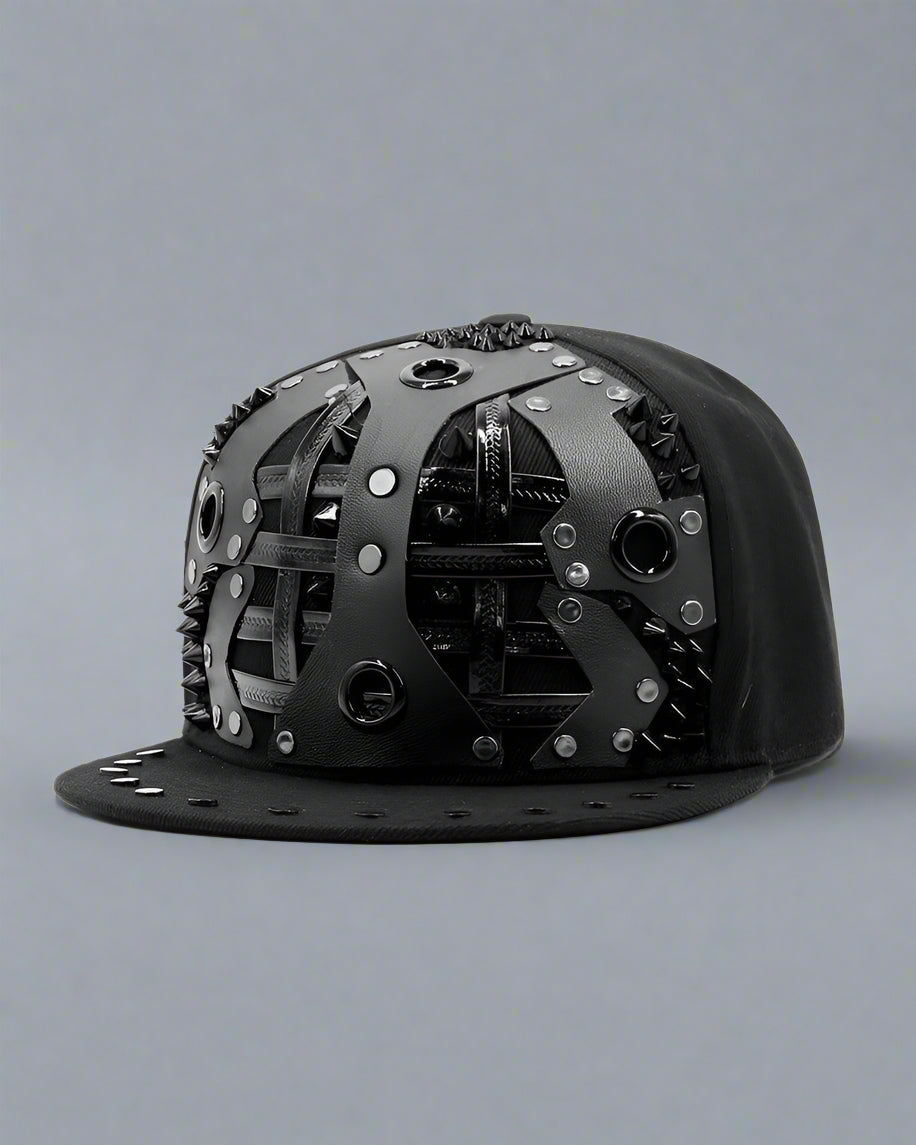 Edgy Rivet Strap Cap - rivet cap - Stylish Black Rivet Strap Cap for Comfort and Durability - View 2
