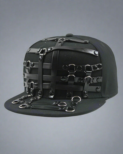 Edgy Rivet Strap Cap -  stylish hat - Stylish Black Rivet Strap Cap for Comfort and Durability - View 7