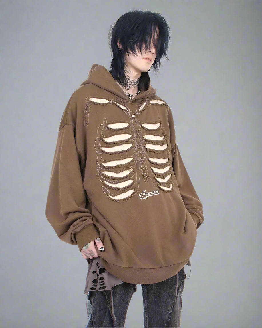 Edgy Skeleton Cutout Hoodie -  cyberpunk - Edgy Skeleton Cutout Hoodie for Unique Street Style - View 4