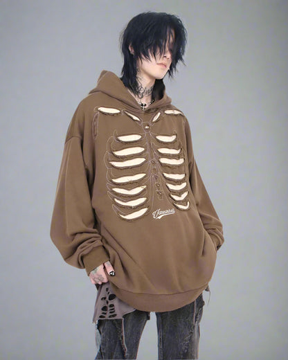 Edgy Skeleton Cutout Hoodie -  cyberpunk - Edgy Skeleton Cutout Hoodie for Unique Street Style - View 4