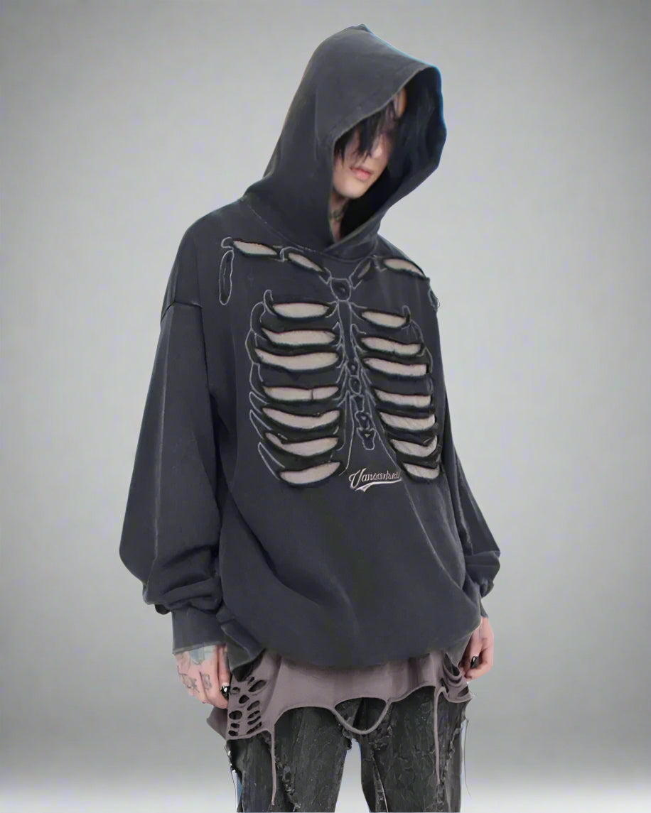 Edgy Skeleton Cutout Hoodie -  cyberpunk streetwear - Edgy Skeleton Cutout Hoodie for Unique Street Style - View 5