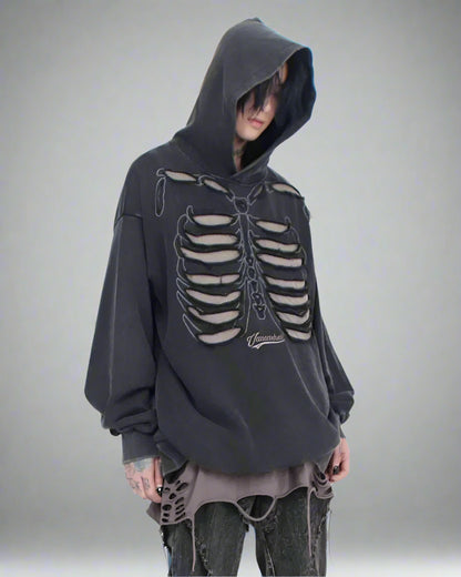 Edgy Skeleton Cutout Hoodie -  cyberpunk streetwear - Edgy Skeleton Cutout Hoodie for Unique Street Style - View 5