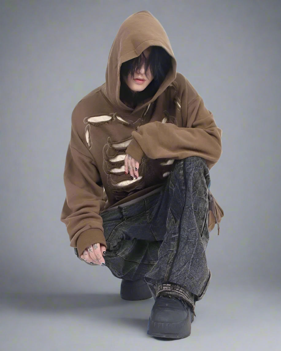 Edgy Skeleton Cutout Hoodie -  hollow out hoodie - Edgy Skeleton Cutout Hoodie for Unique Street Style - View 7