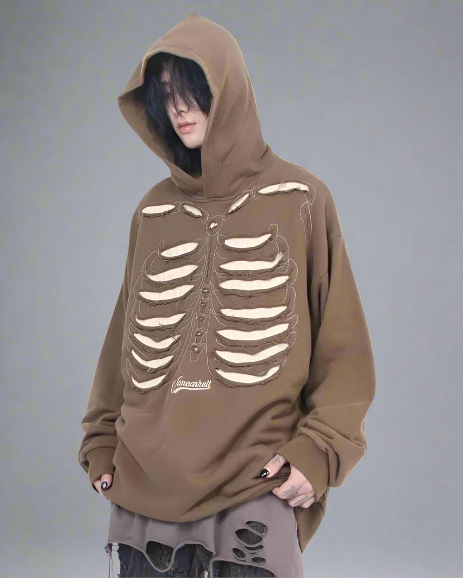 Edgy Skeleton Cutout Hoodie - skeleton hoodie - Edgy Skeleton Cutout Hoodie for Unique Street Style - Main view