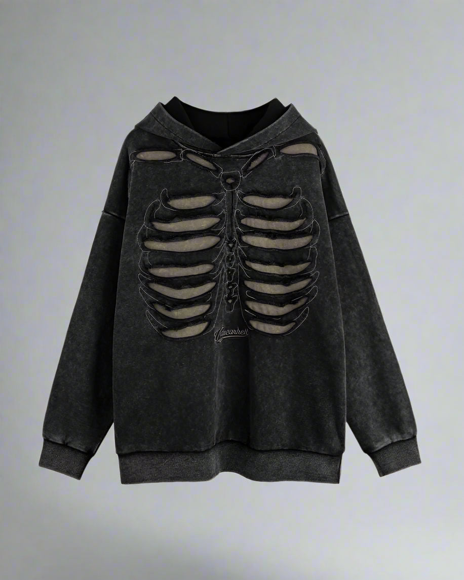 Edgy Skeleton Cutout Hoodie -  streetwear - Edgy Skeleton Cutout Hoodie for Unique Street Style - View 9