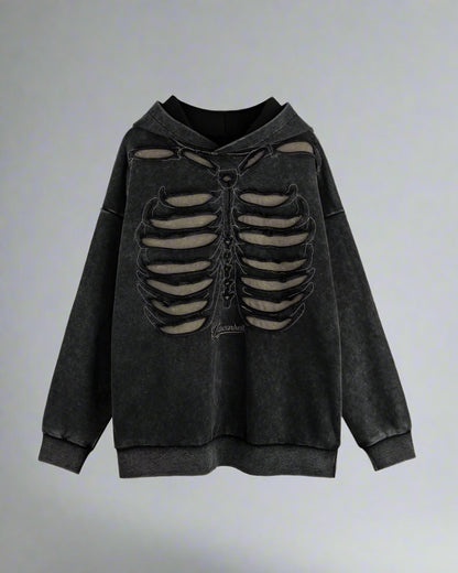 Edgy Skeleton Cutout Hoodie -  streetwear - Edgy Skeleton Cutout Hoodie for Unique Street Style - View 9