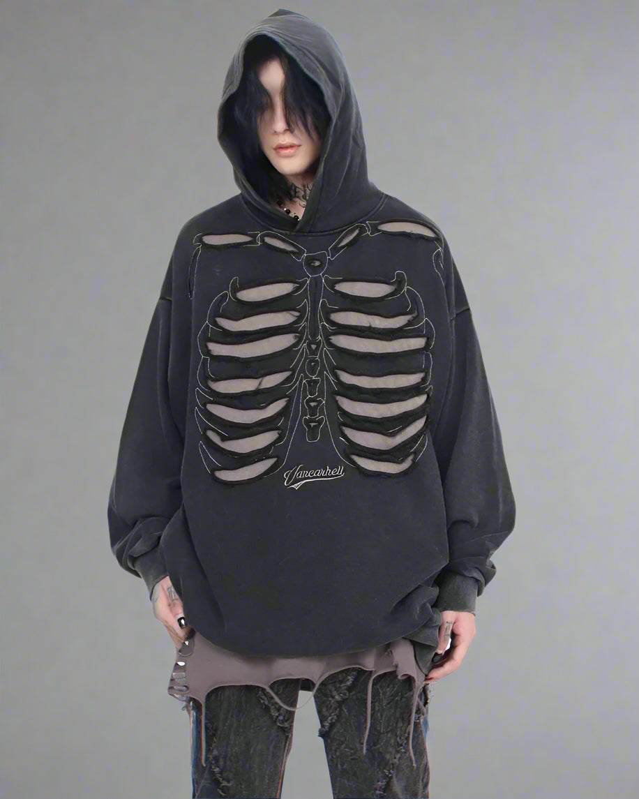 Edgy Skeleton Cutout Hoodie - unique hoodie design - Edgy Skeleton Cutout Hoodie for Unique Street Style - View 2