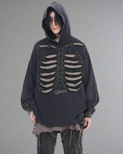 Edgy Skeleton Cutout Hoodie - unique hoodie design - Edgy Skeleton Cutout Hoodie for Unique Street Style - View 2