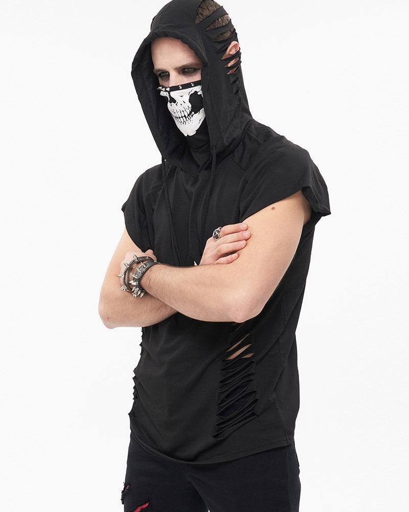 Edgy Skull Hooded Tank Top -  futuristic streetwear - Edgy Skull Hooded Tank Top for Urban Style - View 6
