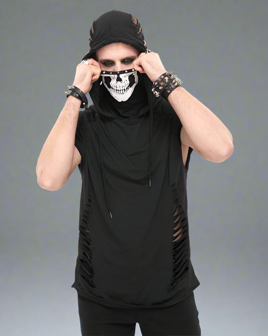Edgy Skull Hooded Tank Top - skull tank - Edgy Skull Hooded Tank Top for Urban Style - Main view