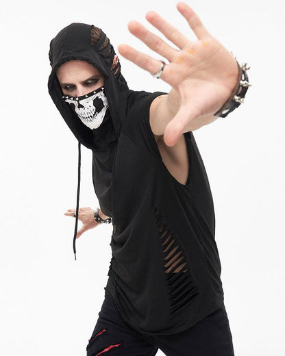 Edgy Skull Hooded Tank Top - urban techwear tank - Edgy Skull Hooded Tank Top for Urban Style - View 2