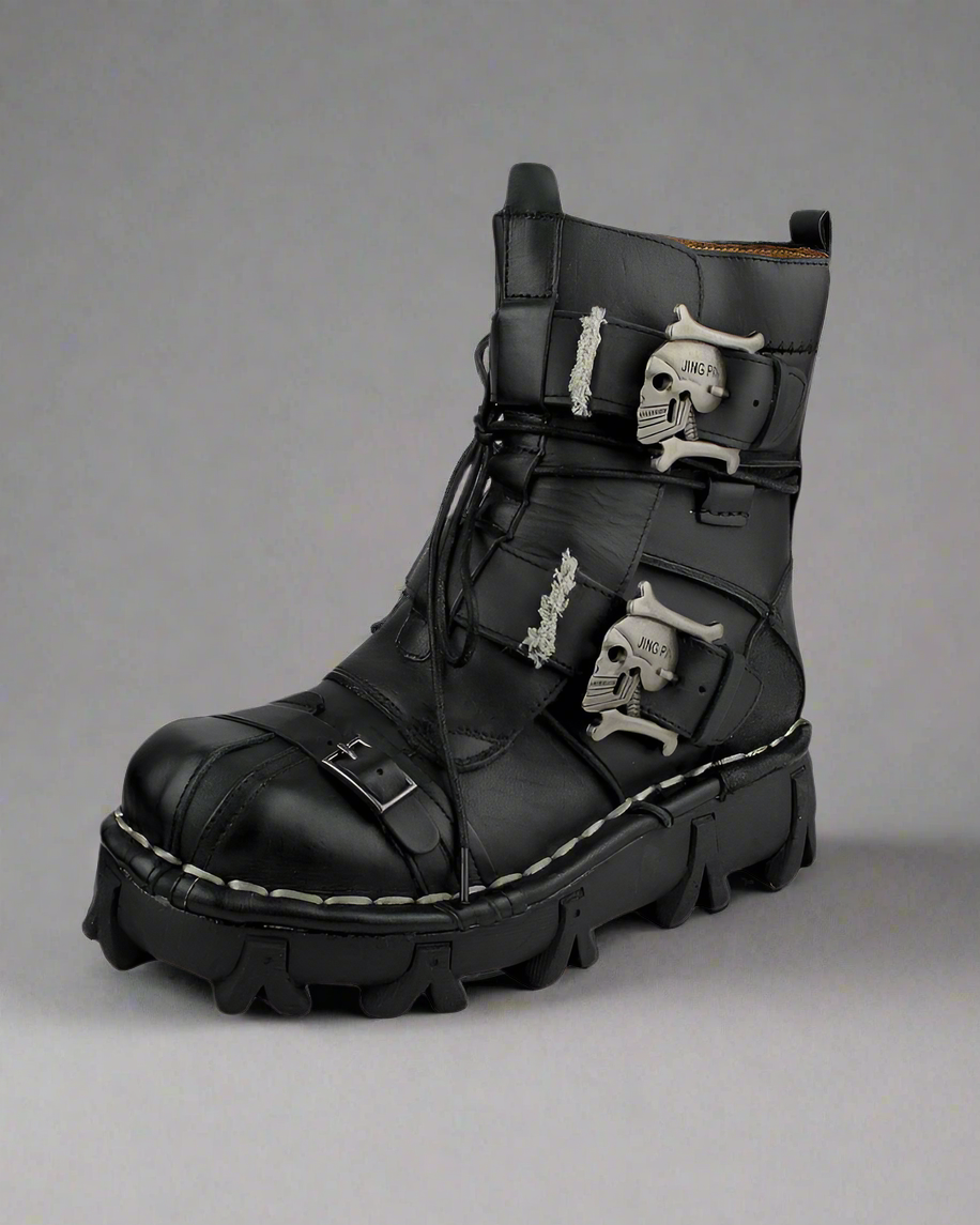 Edgy Skull Motorcycle Boots - motorcycle boots - Unisex Skull Punk Motorcycle Riding Boots for Comfort - Main view