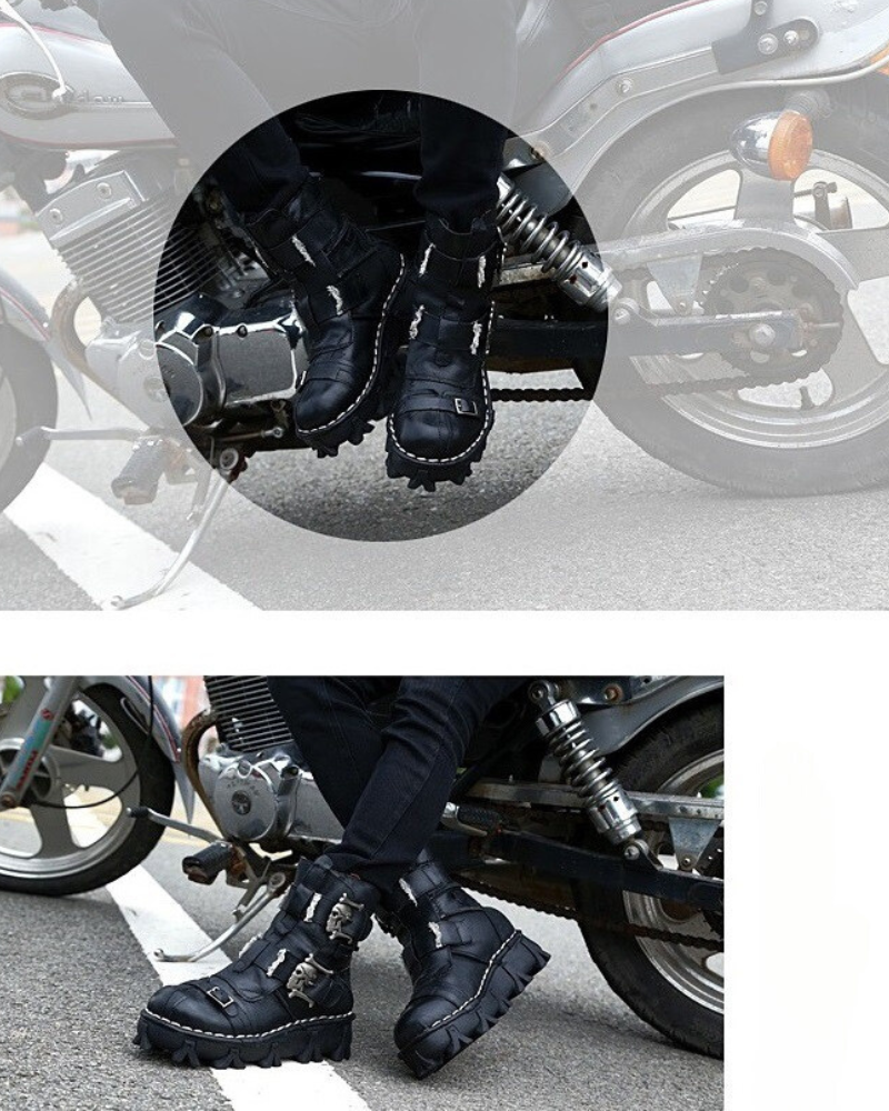 Edgy Skull Motorcycle Boots -  unisex riding boots - Unisex Skull Punk Motorcycle Riding Boots for Comfort - View 14