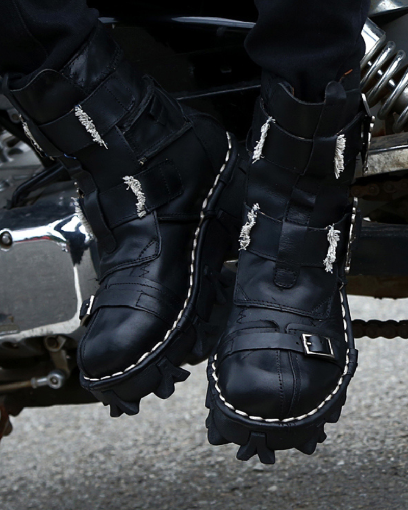 Edgy Skull Motorcycle Boots -  techwear shoes - Unisex Skull Punk Motorcycle Riding Boots for Comfort - View 13