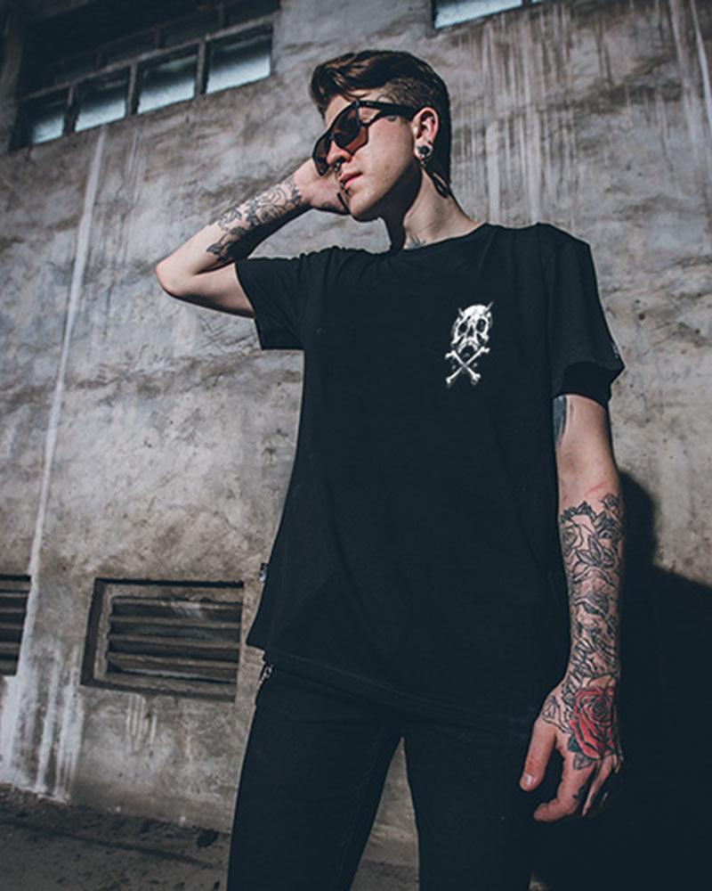 Edgy Skull Rock Punk Tee -  skull graphic - Edgy Skull Rock Punk Tee for Techwear Lovers - View 6