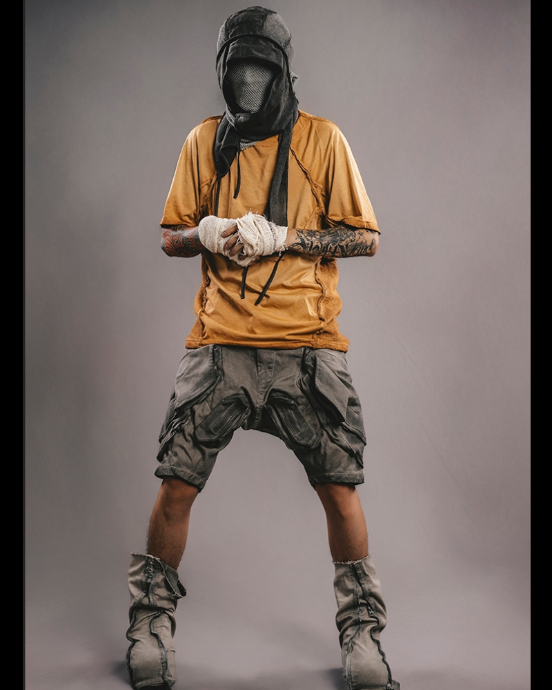 Edgy Spliced Bat Short Sleeve Tee - techwear clothing - Edgy Spliced Bat Short Sleeve Tee in Cotton - View 2