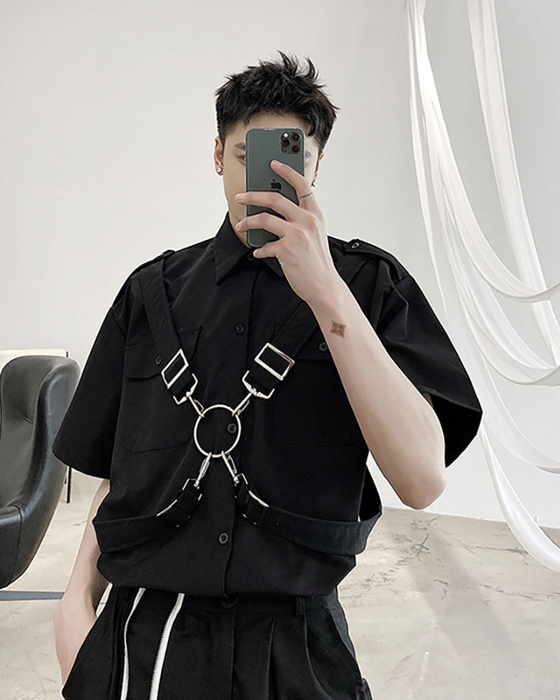 Edgy Techwear Ribbon Shirt -  streetwear - Edgy Techwear Ribbon Shirt for Stylish Functionality - View 6