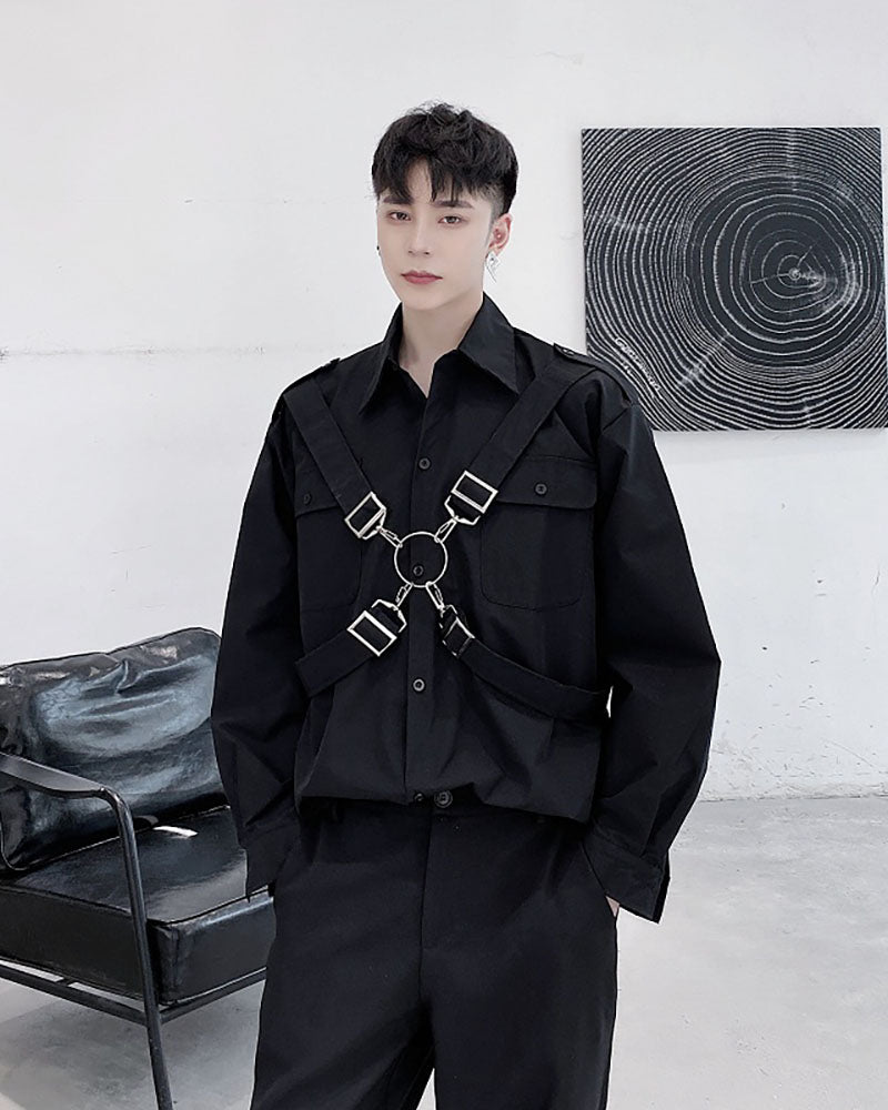 Edgy Techwear Ribbon Shirt - techwear shirt - Edgy Techwear Ribbon Shirt for Stylish Functionality - View 2