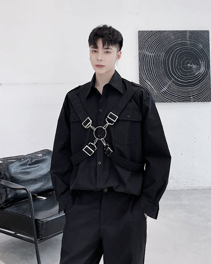Edgy Techwear Ribbon Shirt - techwear shirt - Edgy Techwear Ribbon Shirt for Stylish Functionality - View 2