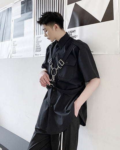 Edgy Techwear Ribbon Shirt - techwear shirt - Edgy Techwear Ribbon Shirt for Stylish Functionality - View 9