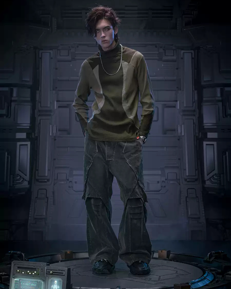 Edgy Velvet Denim Pants -  cyberpunk pants - Loose Velvet Denim Pants with Cyberpunk Aesthetic - View 3