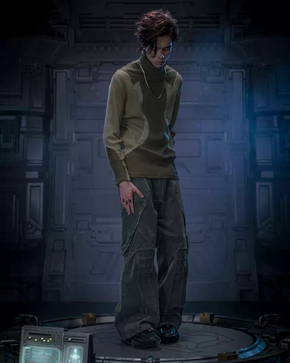 Edgy Velvet Denim Pants -  dark green pants - Loose Velvet Denim Pants with Cyberpunk Aesthetic - View 4