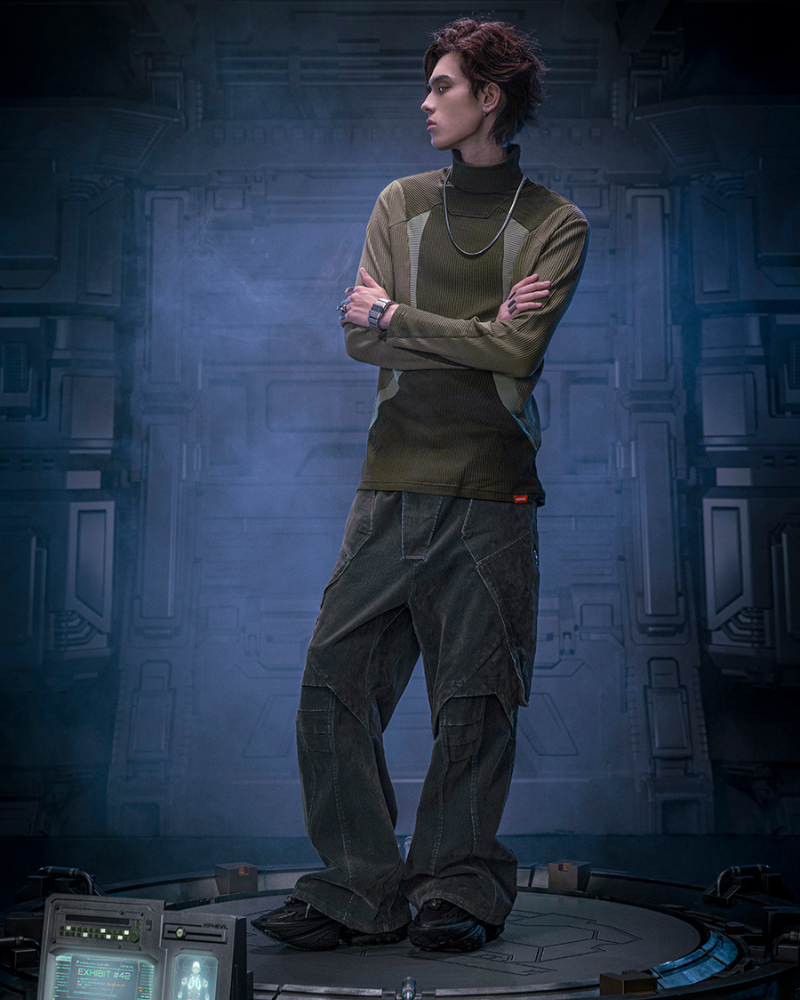 Edgy Velvet Denim Pants -  denim pants - Loose Velvet Denim Pants with Cyberpunk Aesthetic - View 5