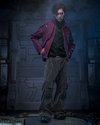 Edgy Velvet Denim Pants - futuristic fashion - Loose Velvet Denim Pants with Cyberpunk Aesthetic - View 8
