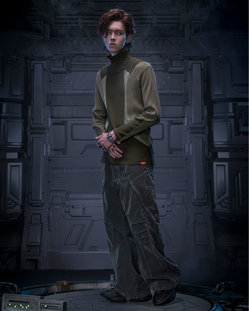 Edgy Velvet Denim Pants -  heavy duty pants - Loose Velvet Denim Pants with Cyberpunk Aesthetic - View 6