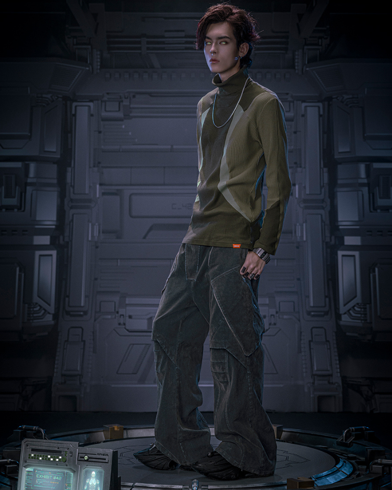 Edgy Velvet Denim Pants - velvet pants - Loose Velvet Denim Pants with Cyberpunk Aesthetic - View 2