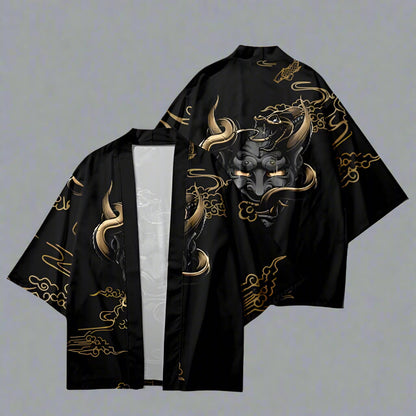 Elegant Black and Gold Cardigan - stylish cardigan - Stylish Black and Gold Haori Kimono Cardigan - View 3