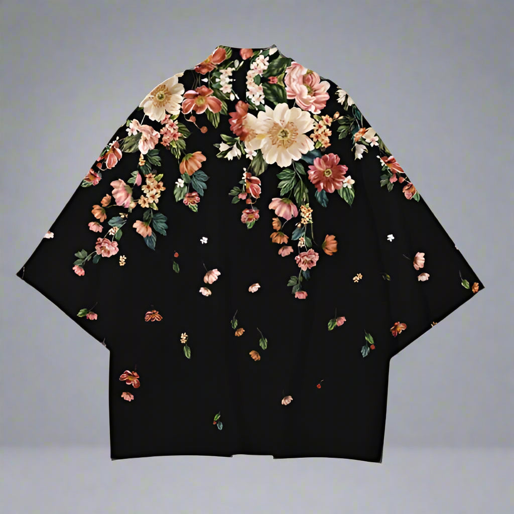 Elegant Black Floral Kimono - floral kimono cardigan - Elegant Black Floral Kimono for Effortless Layering - View 2
