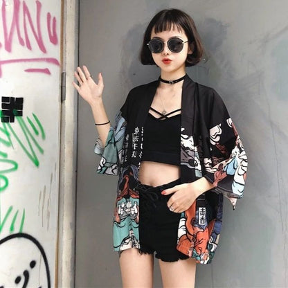 Elegant Black Haori Coat -  japanese style - Stylish Black Haori Coat with Japanese Artistry - View 5