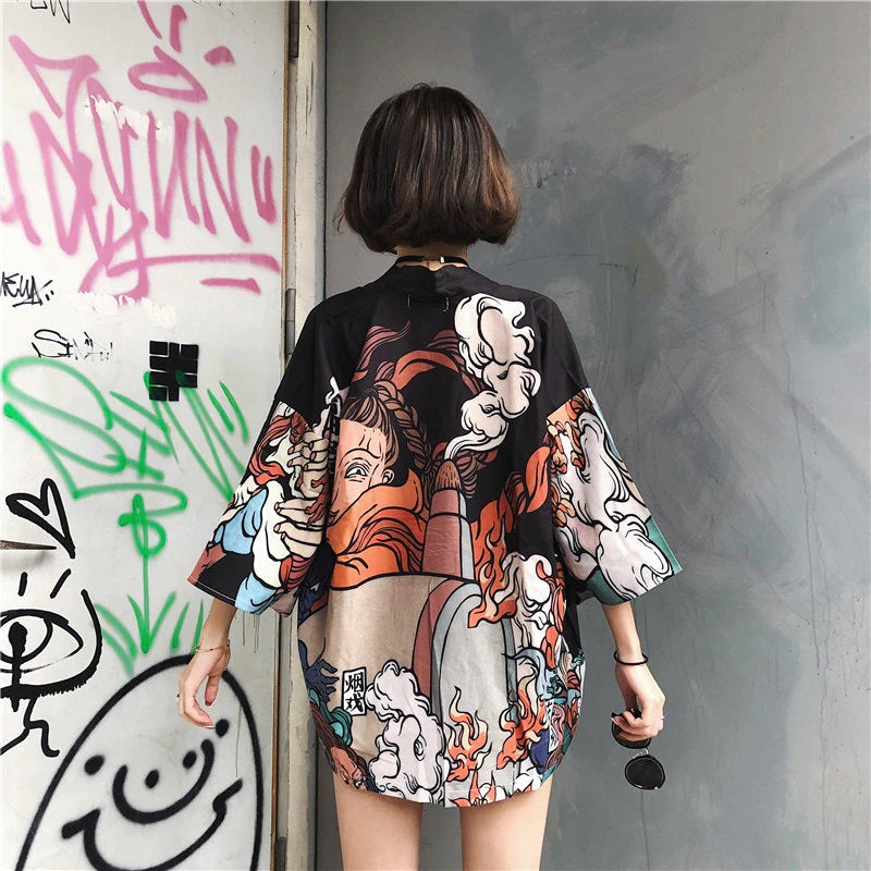 Elegant Black Haori Coat - modern haori jacket - Stylish Black Haori Coat with Japanese Artistry - View 2