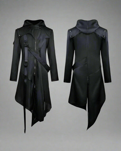 Elegant Black Ribbons Cosplay Coat -  cosplay coat - Elegant Black Techwear Coat with Unique Ribbons - View 3