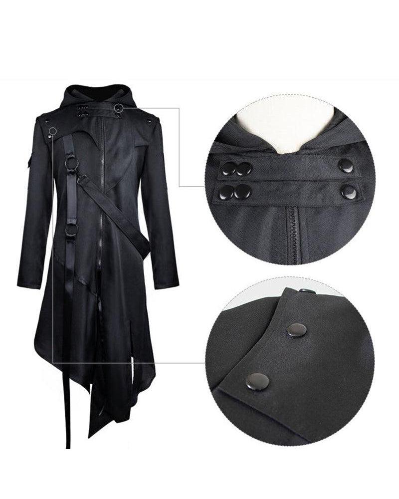 Elegant Black Ribbons Cosplay Coat -  elegant coat - Elegant Black Techwear Coat with Unique Ribbons - View 4