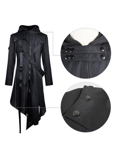 Elegant Black Ribbons Cosplay Coat -  elegant coat - Elegant Black Techwear Coat with Unique Ribbons - View 4