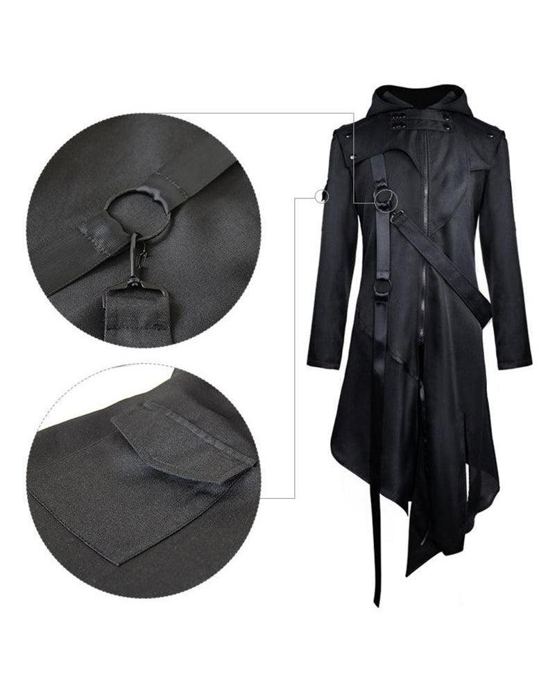 Elegant Black Ribbons Cosplay Coat -  futuristic style - Elegant Black Techwear Coat with Unique Ribbons - View 5