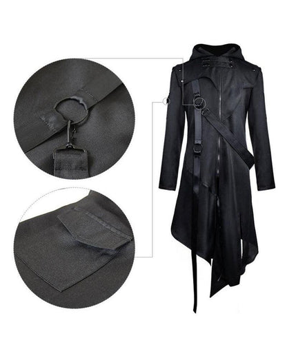 Elegant Black Ribbons Cosplay Coat -  futuristic style - Elegant Black Techwear Coat with Unique Ribbons - View 5