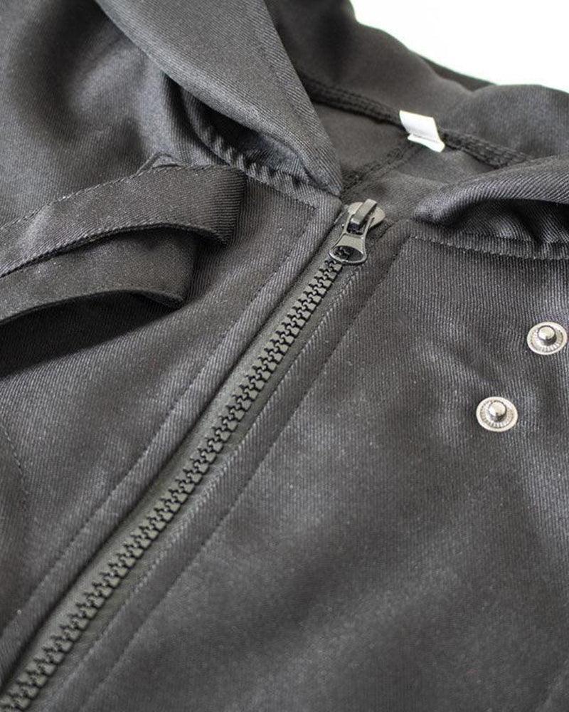 Elegant Black Ribbons Cosplay Coat -  ribbon coat - Elegant Black Techwear Coat with Unique Ribbons - View 6