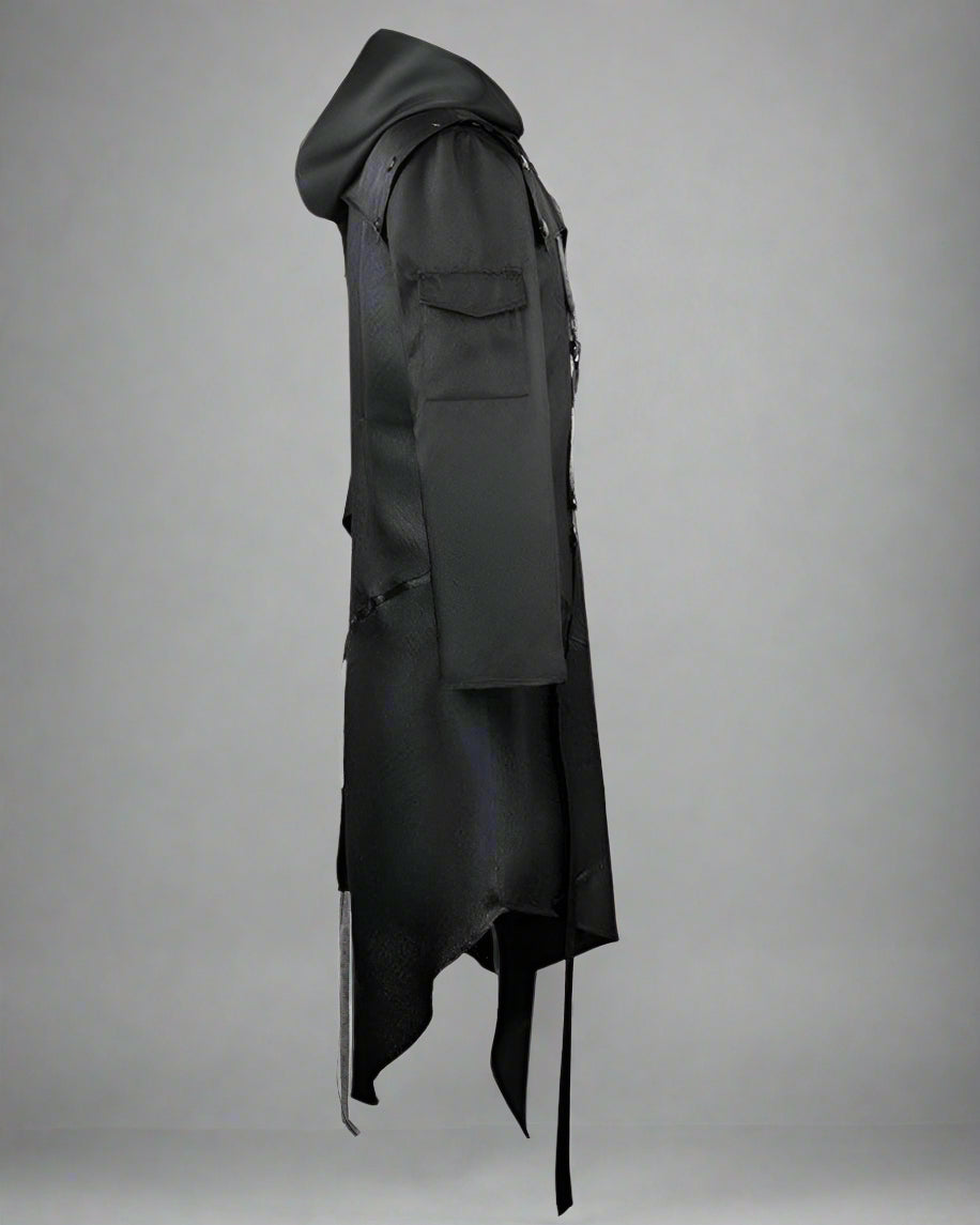 Elegant Black Ribbons Cosplay Coat - techwear fashion - Elegant Black Techwear Coat with Unique Ribbons - View 2