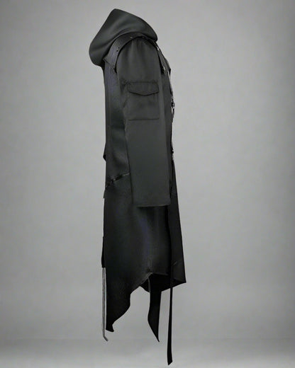 Elegant Black Ribbons Cosplay Coat - techwear fashion - Elegant Black Techwear Coat with Unique Ribbons - View 2