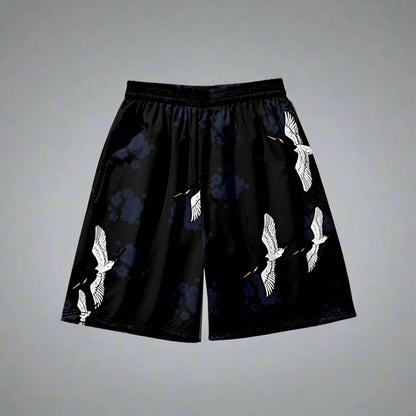 Elegant Crane Kimono -  comfortable kimono set - Elegant Crane Print Kimono and Shorts Set - View 3