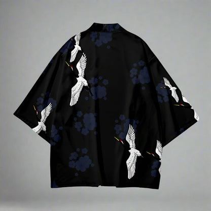 Elegant Crane Kimono - japanese kimono - Elegant Crane Print Kimono and Shorts Set - View 2